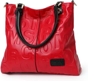 Real cowhide bag 2025 large capacity bucket shoulder Crossbody women's handbag letter