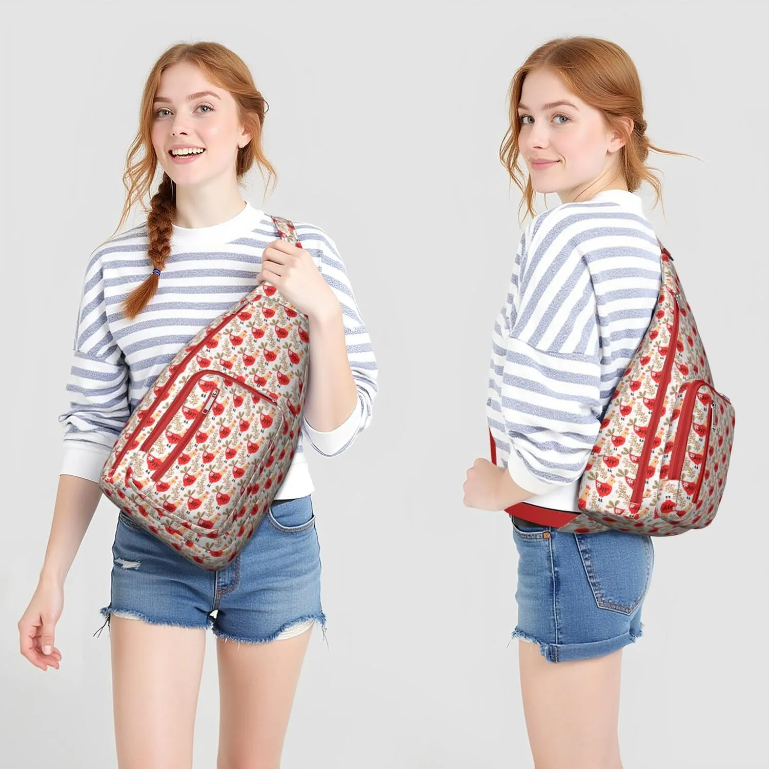 Red Funny Garden Rooster Crossbody Bag Daypack for Women Men Lightweight Waterproof Sling Bag Backpack Hiking Cycling