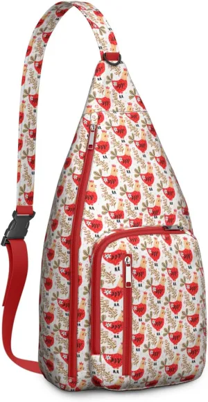 Red Funny Garden Rooster Crossbody Bag Daypack for Women Men Lightweight Waterproof Sling Bag Backpack Hiking Cycling