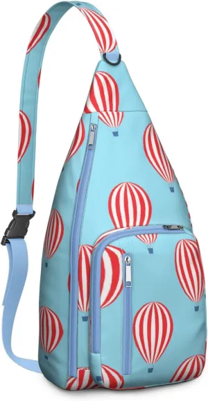Red Hot Air Balloon Crossbody Bag Daypack for Women Men Lightweight Waterproof Sling Bag Backpack Hiking Cycling