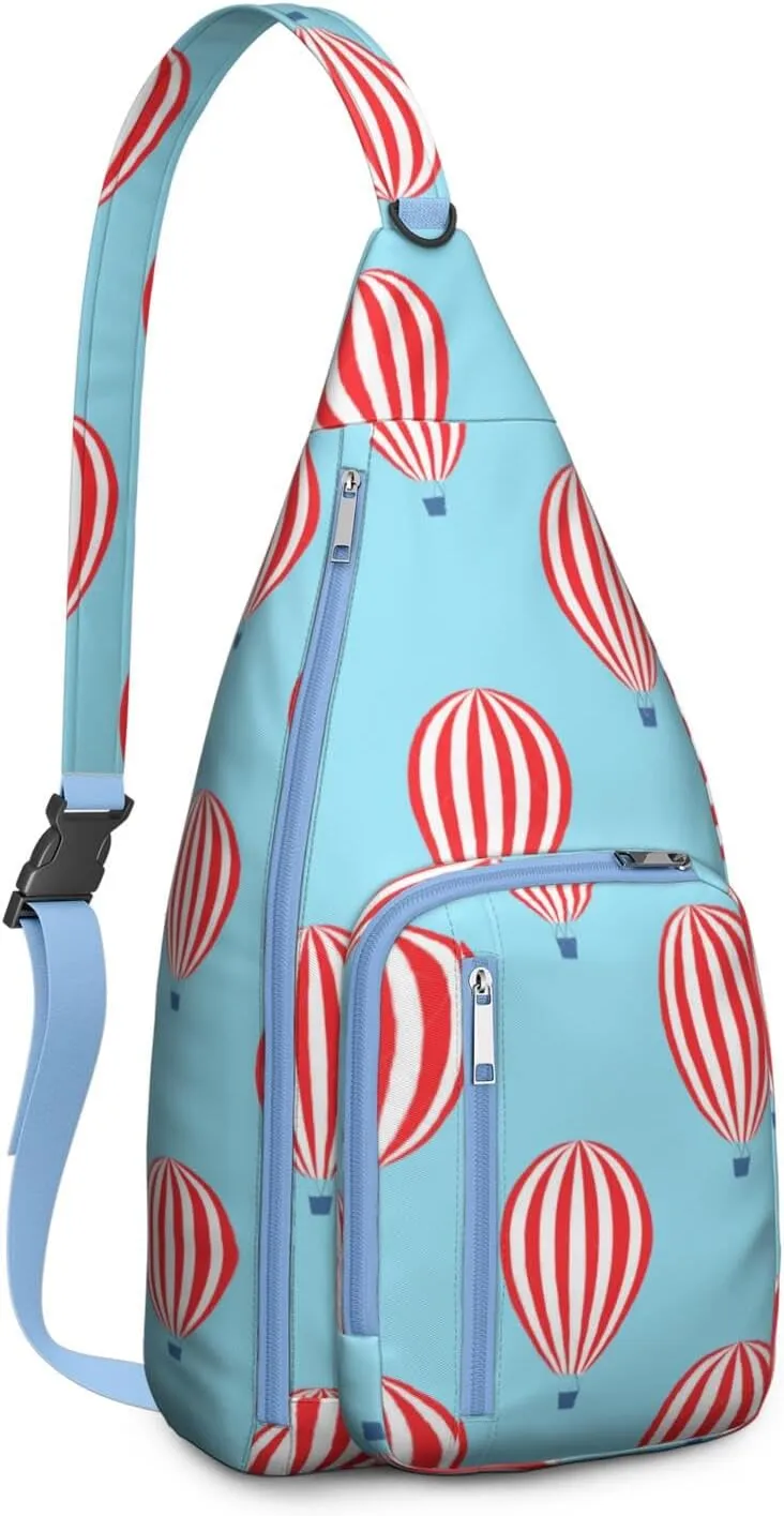 Red Hot Air Balloon Crossbody Bag Daypack for Women Men Lightweight Waterproof Sling Bag Backpack Hiking Cycling