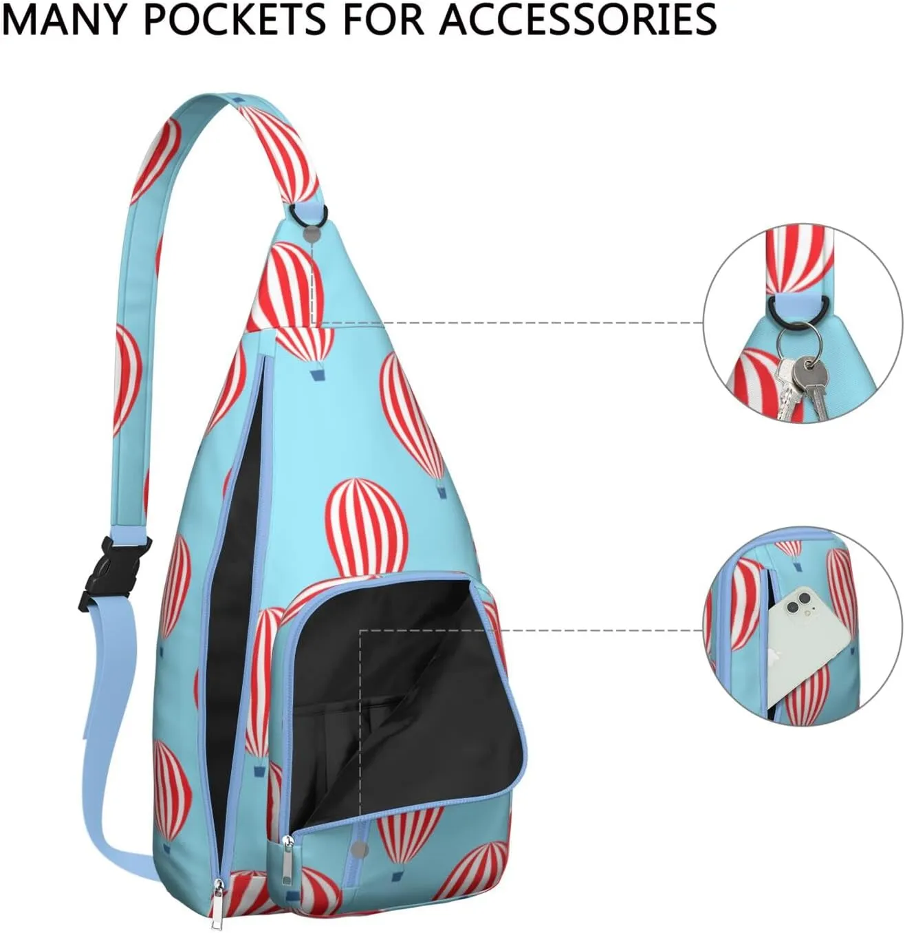 Red Hot Air Balloon Crossbody Bag Daypack for Women Men Lightweight Waterproof Sling Bag Backpack Hiking Cycling