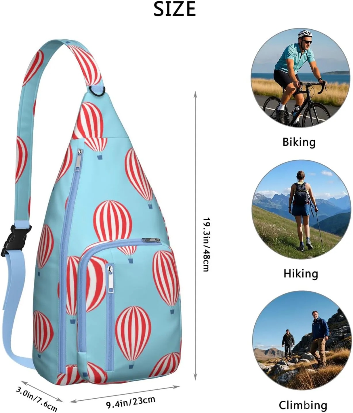 Red Hot Air Balloon Crossbody Bag Daypack for Women Men Lightweight Waterproof Sling Bag Backpack Hiking Cycling