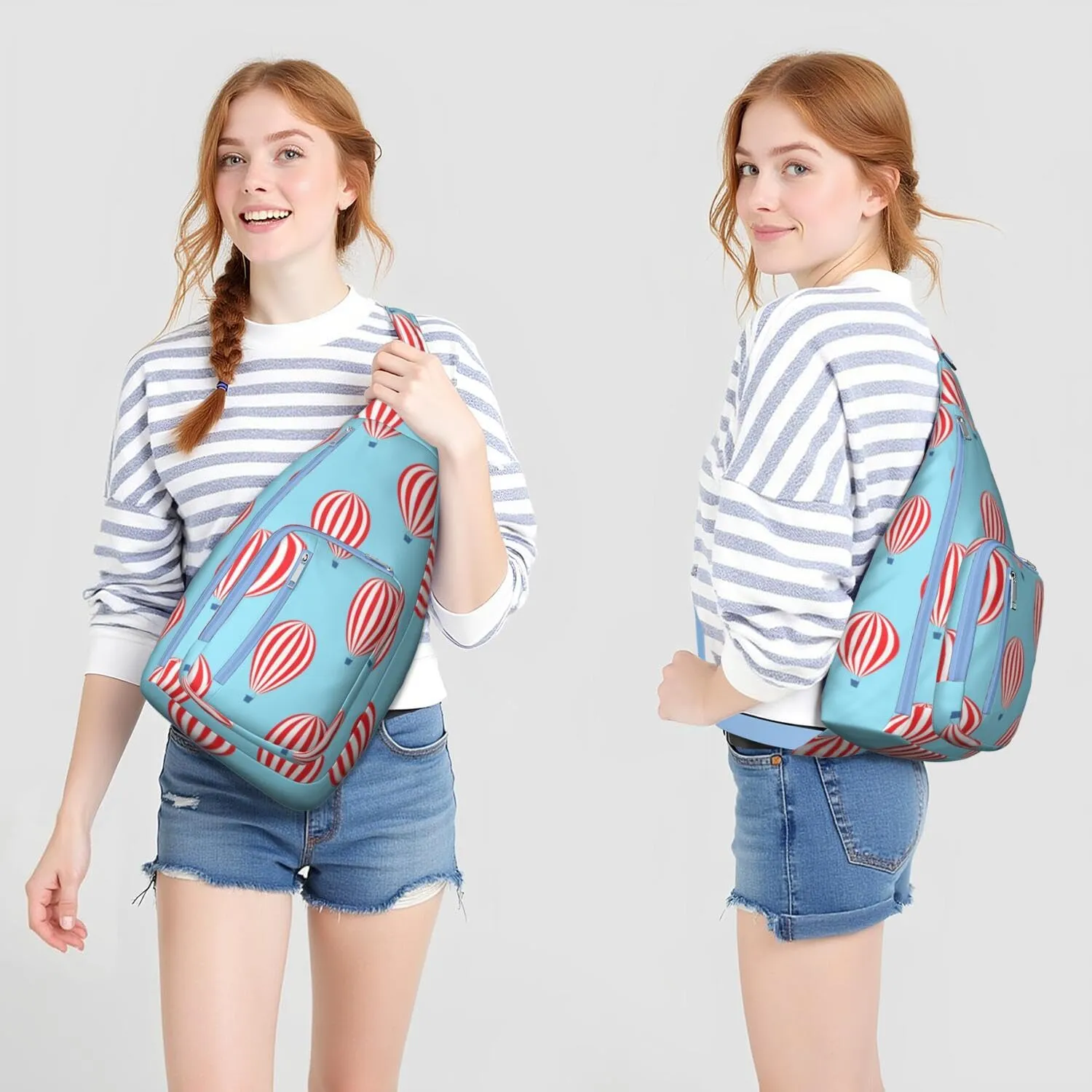 Red Hot Air Balloon Crossbody Bag Daypack for Women Men Lightweight Waterproof Sling Bag Backpack Hiking Cycling