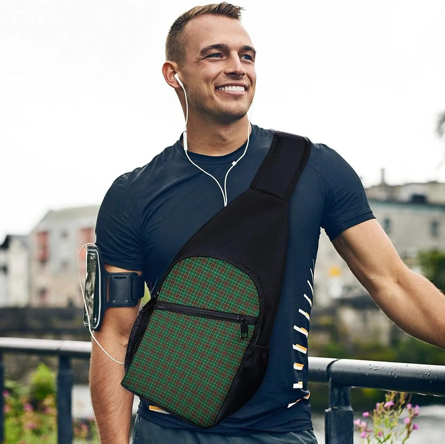 Red White Stripe Portable Chest Bag, Large Capacity Single Shoulder Chest Bag