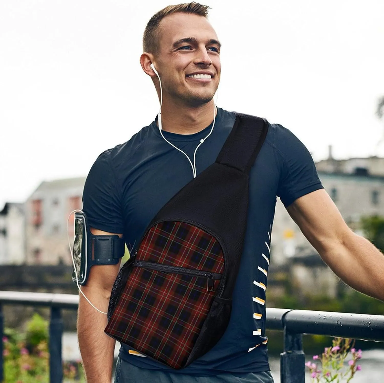 Red White Stripe Portable Chest Bag, Large Capacity Single Shoulder Chest Bag