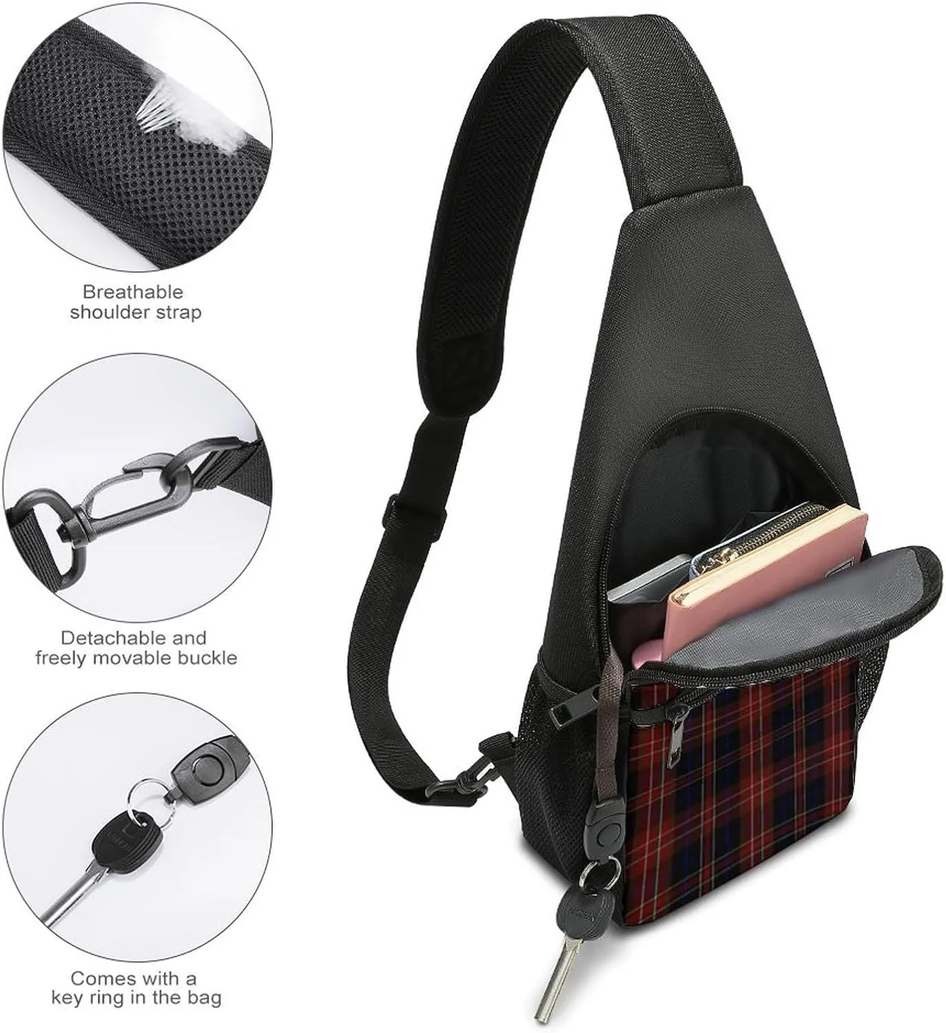 Red White Stripe Portable Chest Bag, Large Capacity Single Shoulder Chest Bag