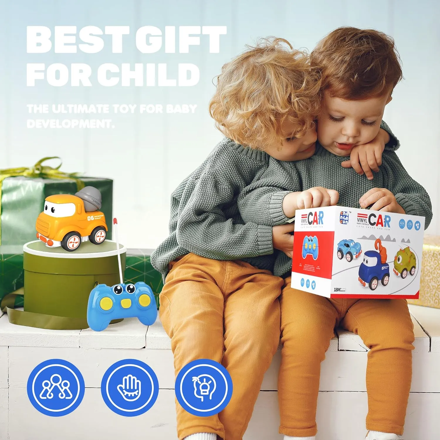 Remote Control Car for Toddlers 1-3,Safe & Durable Cartoon Silicone Crash-Resistant RC Car,Toys for Over 2-6 Old Red Cars with LED Light & Music,Christmas Birthday Gift Ideas for Kid Girls & Boys