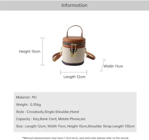 Retro Bucket Bag Color Contrast Cylinder Purse Senior Sense Style Single Shoulder Crossbody Handbag with Zipper