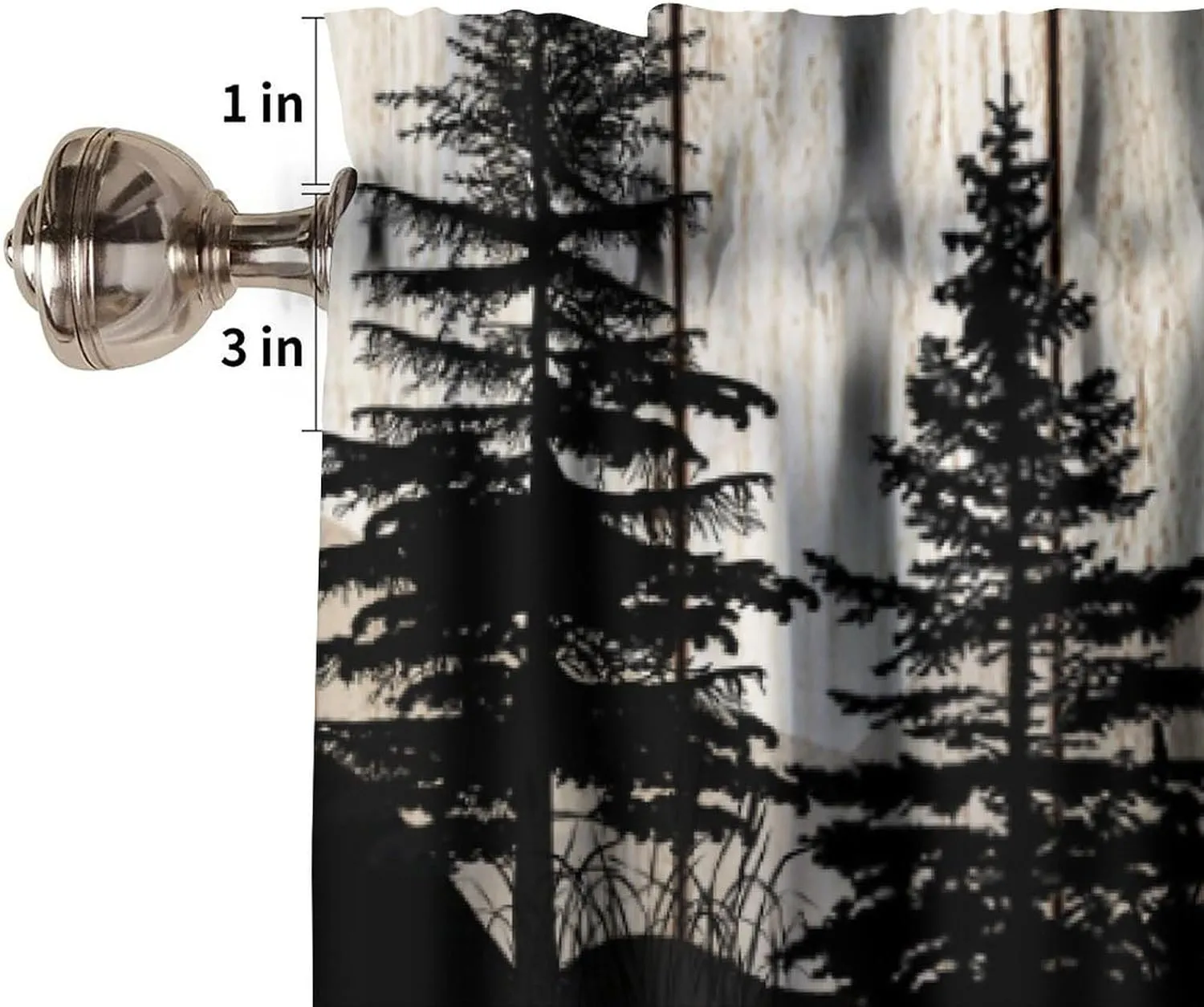 Retro Cabin Valance, Rustic Farmhouse Wooden Barn Door Wild Animals Deer Country Misty Forest Coniferous Trees Print Short Window Curtains for Kitchen Bedroom, 54x18inch
