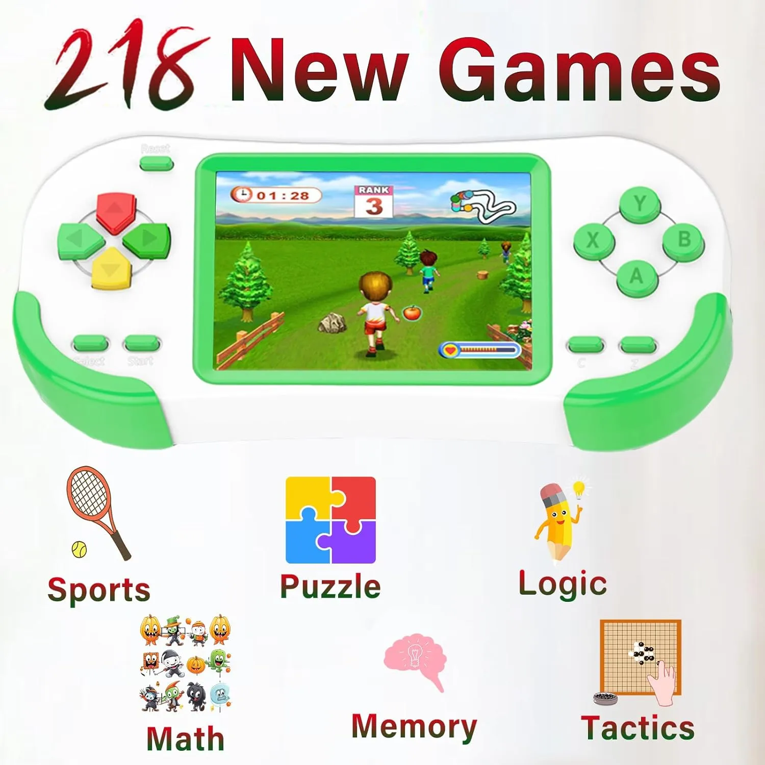 Retro Handheld Games for Kids 4-12 with Build in 218 Puzzle Leisure Video Games Rechargeable 3.0'' Screen Electronics Gaming Player Toys Birthday Gift for Boys Girls (Green)