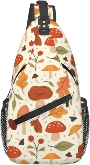 Retro Mushroom Crossbody Sling Bag for Women Men Chest Daypack Crossbody Backpack Travel Sports Hiking Working