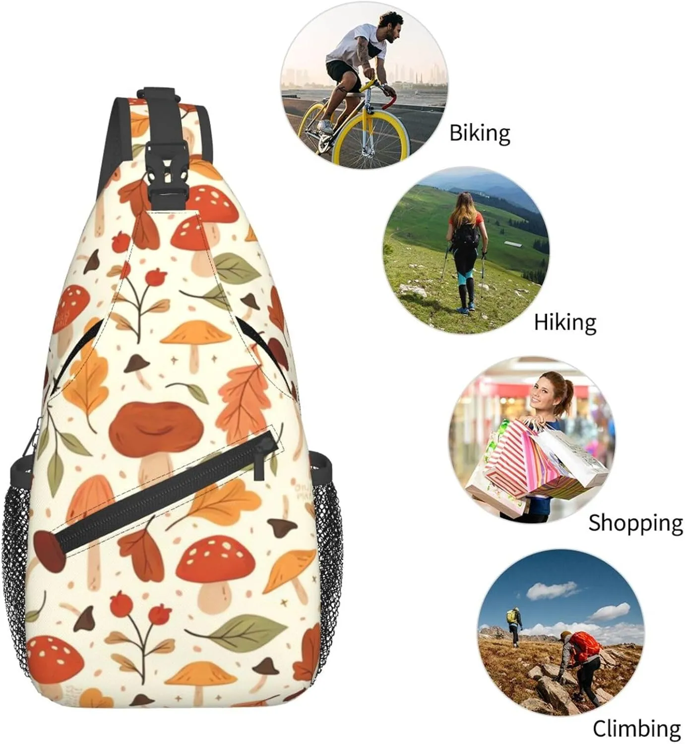 Retro Mushroom Crossbody Sling Bag for Women Men Chest Daypack Crossbody Backpack Travel Sports Hiking Working