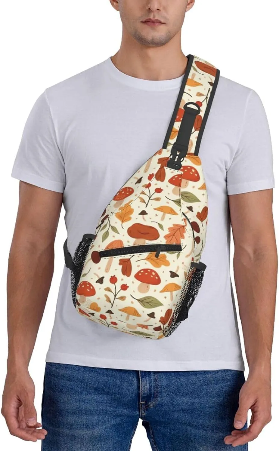 Retro Mushroom Crossbody Sling Bag for Women Men Chest Daypack Crossbody Backpack Travel Sports Hiking Working