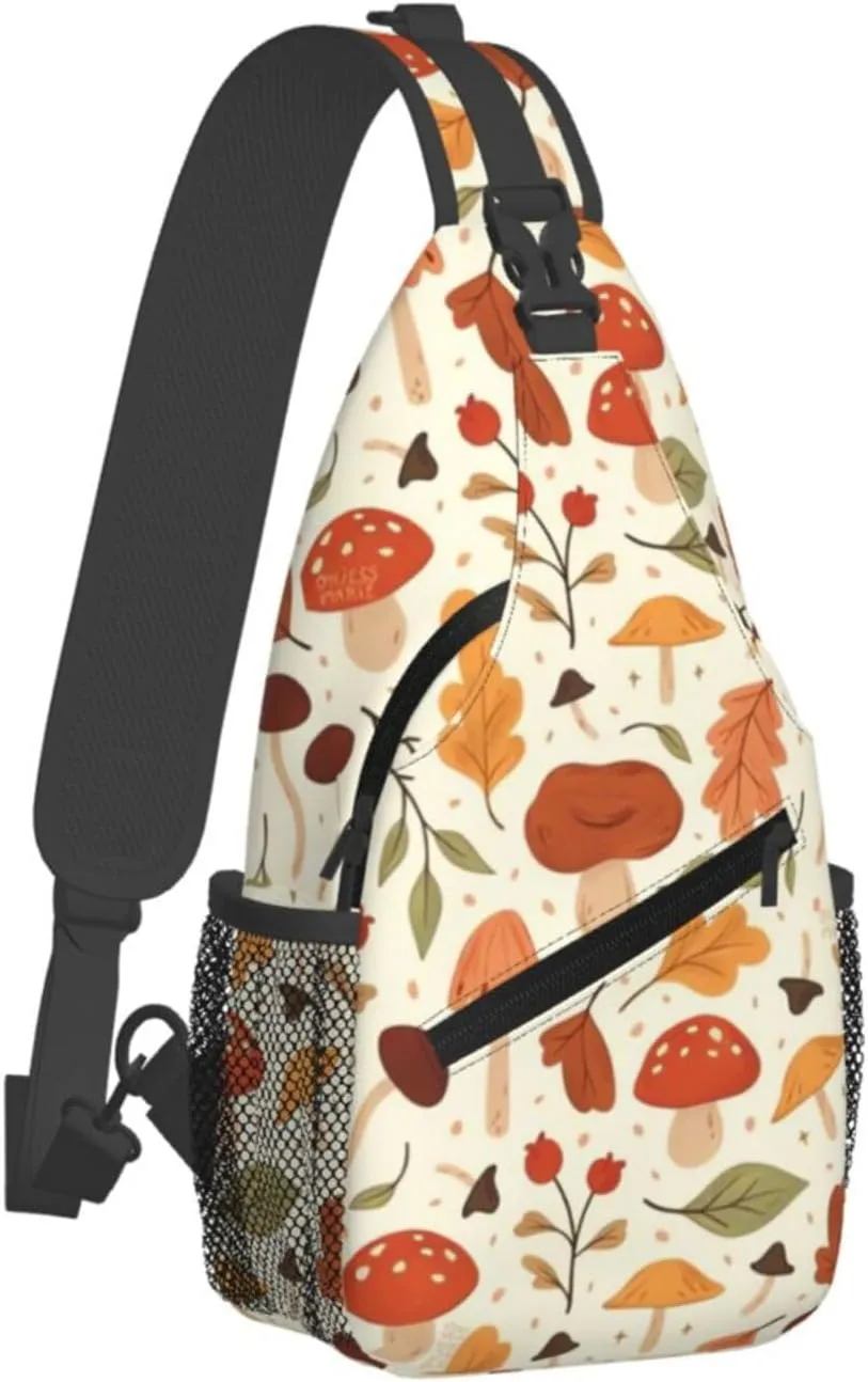 Retro Mushroom Crossbody Sling Bag for Women Men Chest Daypack Crossbody Backpack Travel Sports Hiking Working