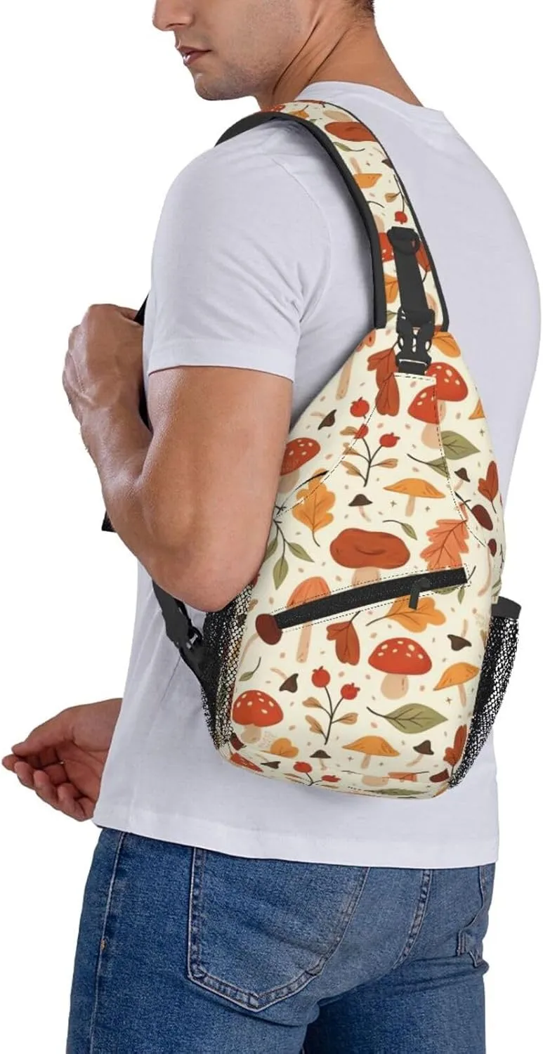 Retro Mushroom Crossbody Sling Bag for Women Men Chest Daypack Crossbody Backpack Travel Sports Hiking Working