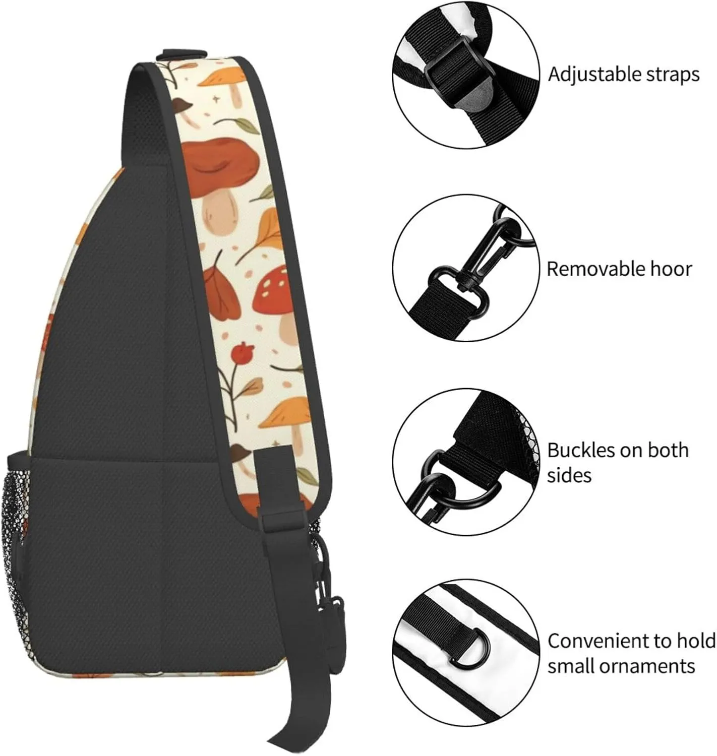 Retro Mushroom Crossbody Sling Bag for Women Men Chest Daypack Crossbody Backpack Travel Sports Hiking Working