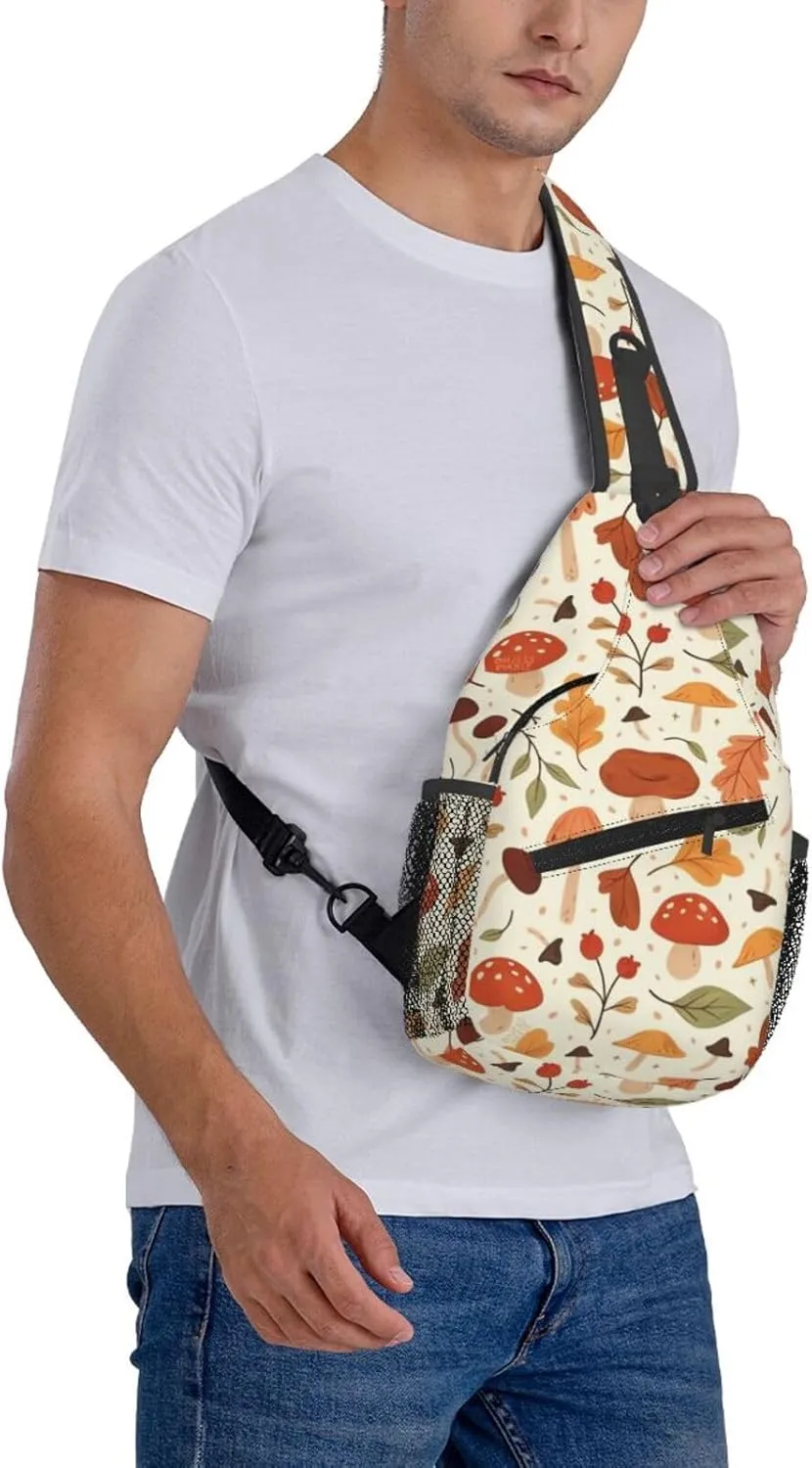 Retro Mushroom Crossbody Sling Bag for Women Men Chest Daypack Crossbody Backpack Travel Sports Hiking Working