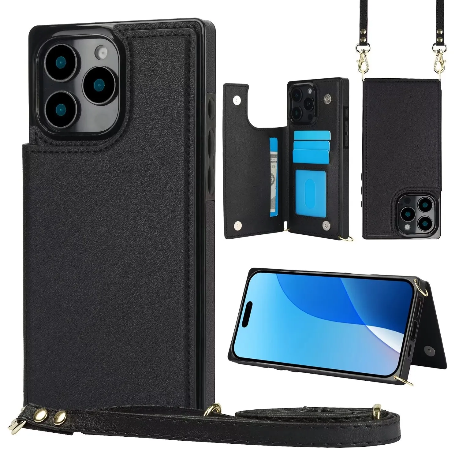 RFID Block Magnet Card Slot Strap Case For iPhone 16 15 14 13 12 11 PRO MAX C22