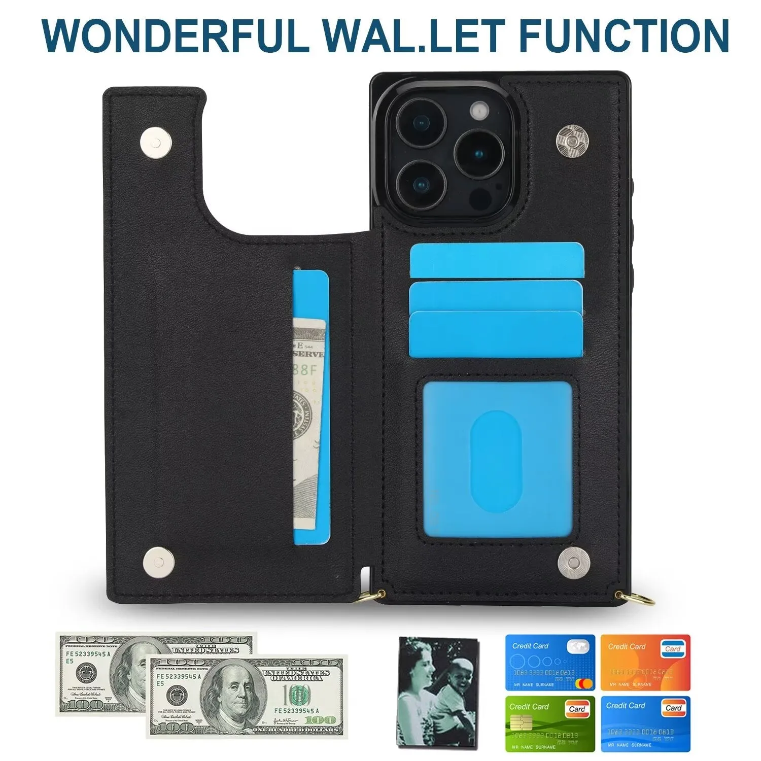 RFID Block Magnet Card Slot Strap Case For iPhone 16 15 14 13 12 11 PRO MAX C22