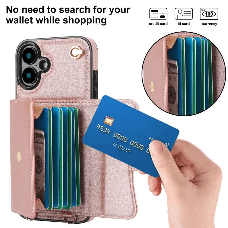 RFID Block Multi Functional Strap Case For iPhone 16 15 14 13 12 11 PRO MAX C16