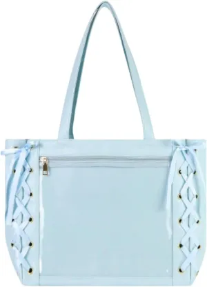Ribbon Ita Bag Pins Display Single Shoulder Crossbody Bag PU Leather Big Capacity Tote Bag with Zipper and Insert (Blue)