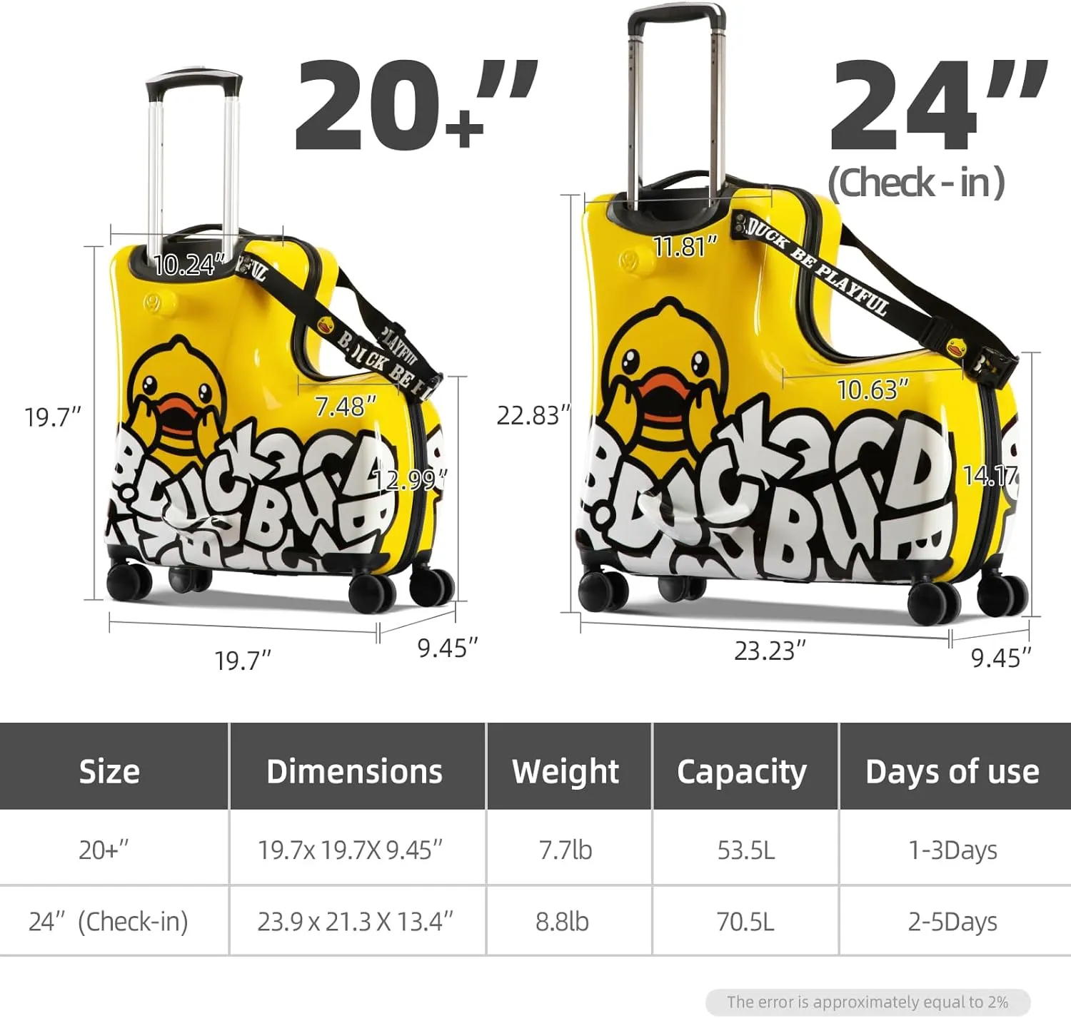 Ride on Kids Luggage with Wheels for Girls and Boys,Hard-sided Kids Rolling Suitcase for Toddler,Carry On 21 Inch Ages 3-6,Yellow