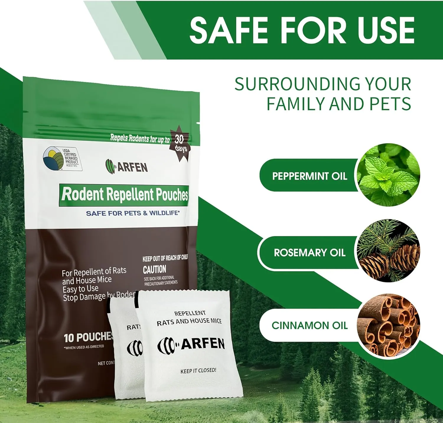Rodent Repellent Pouches, Peppermint Oil, All Natural, Plant Powered, Repel Mice and Rat, Squirrels, Mouse Repellent, Keep Mice Out from Indoor/Car/RV/Boat/Garage/Cabin,10 Pouches