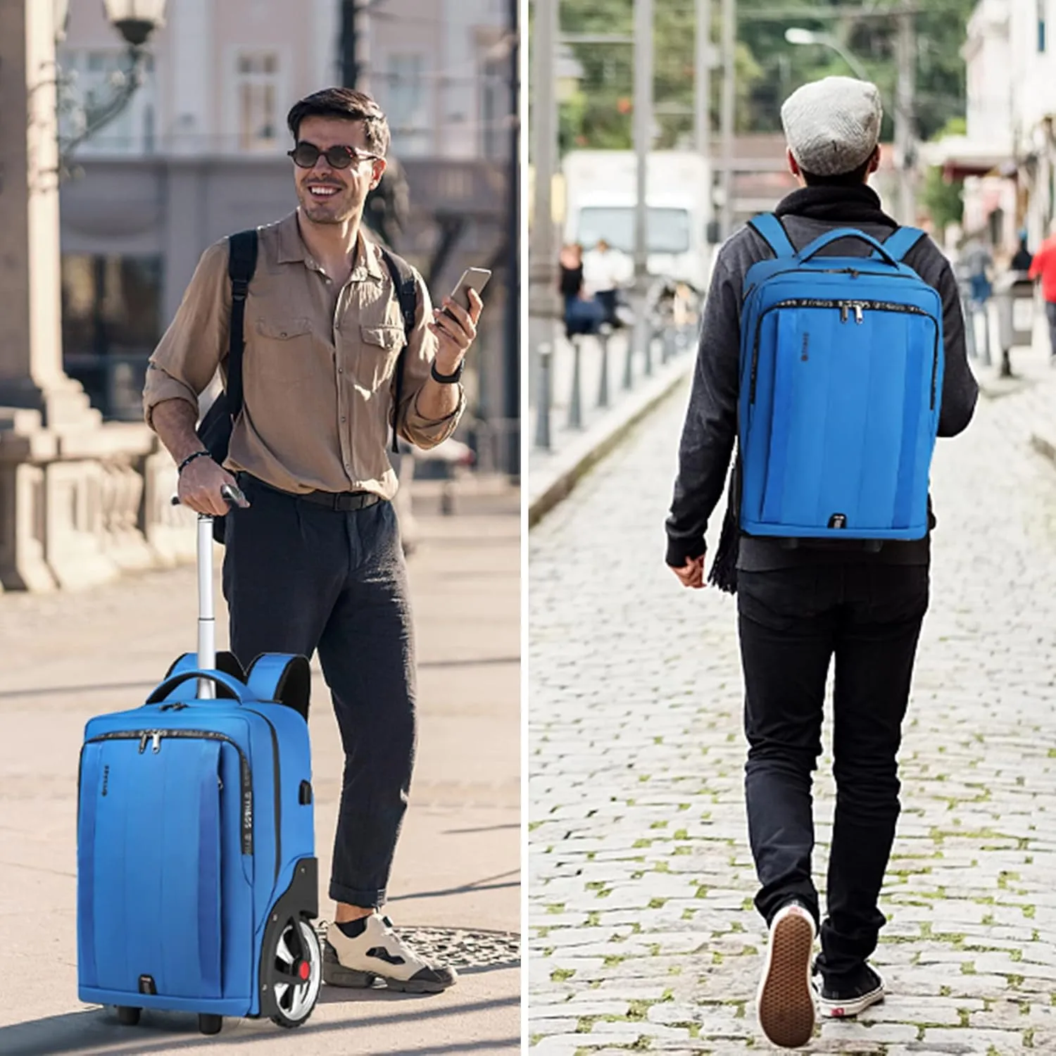 Rolling Backpack, Travel Backpack with Wheels, Rolling Backpack for Women Men, Carry on Luggage with Rolling Laptop Backpack for Travel Work, Fit 17.3 Inch Notebook Men Women (Blue)
