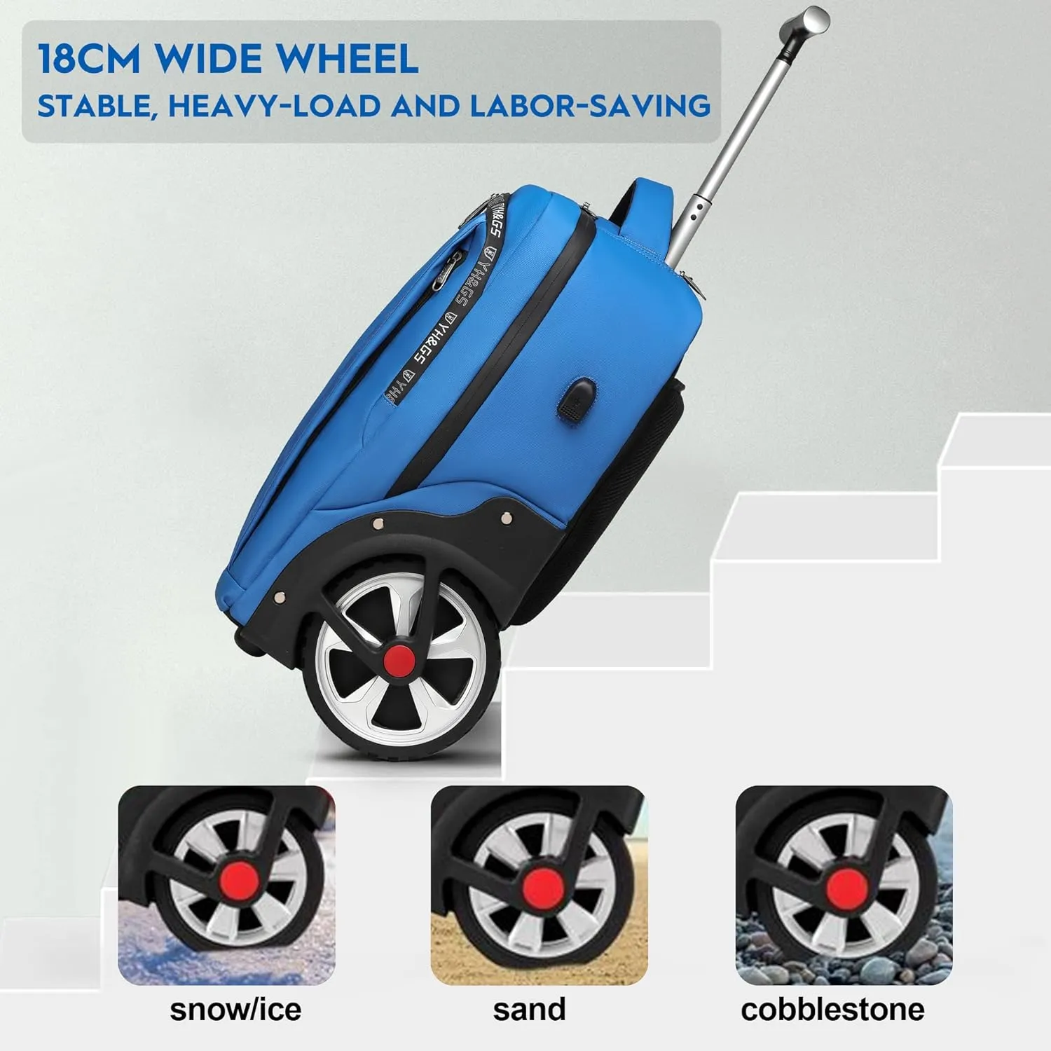 Rolling Backpack, Travel Backpack with Wheels, Rolling Backpack for Women Men, Carry on Luggage with Rolling Laptop Backpack for Travel Work, Fit 17.3 Inch Notebook Men Women (Blue)