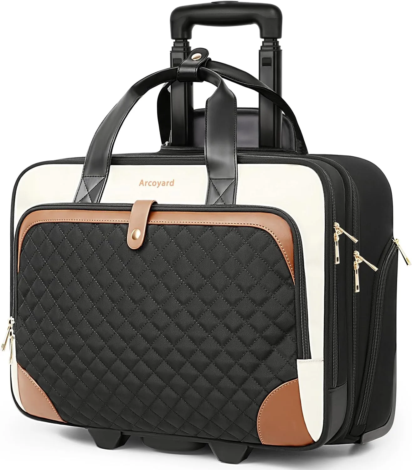 Rolling Laptop Bag, Rolling Briefcase for Women with Waterproof Pocket, 17.3 Inch Computer Bag, Underseat Carry On Luggage with Wheels for Work Travel Business, Lightweight Beige Brown