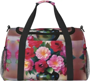 Romance Blooms Large Capacity Crossbody Travel Bag with Nylon Zippers, Shoulder Strap, and Multiple Pockets
