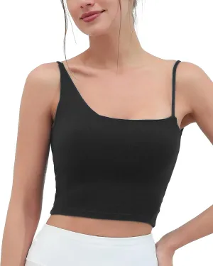 romansong Women's Backless Long Line Sports Bras One Shoulder Padded Strappy Workout Tank Tops Sexy U Back Cute Yoga Bra