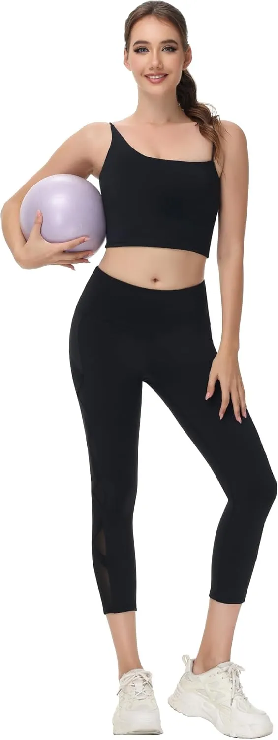 romansong Women's Backless Long Line Sports Bras One Shoulder Padded Strappy Workout Tank Tops Sexy U Back Cute Yoga Bra