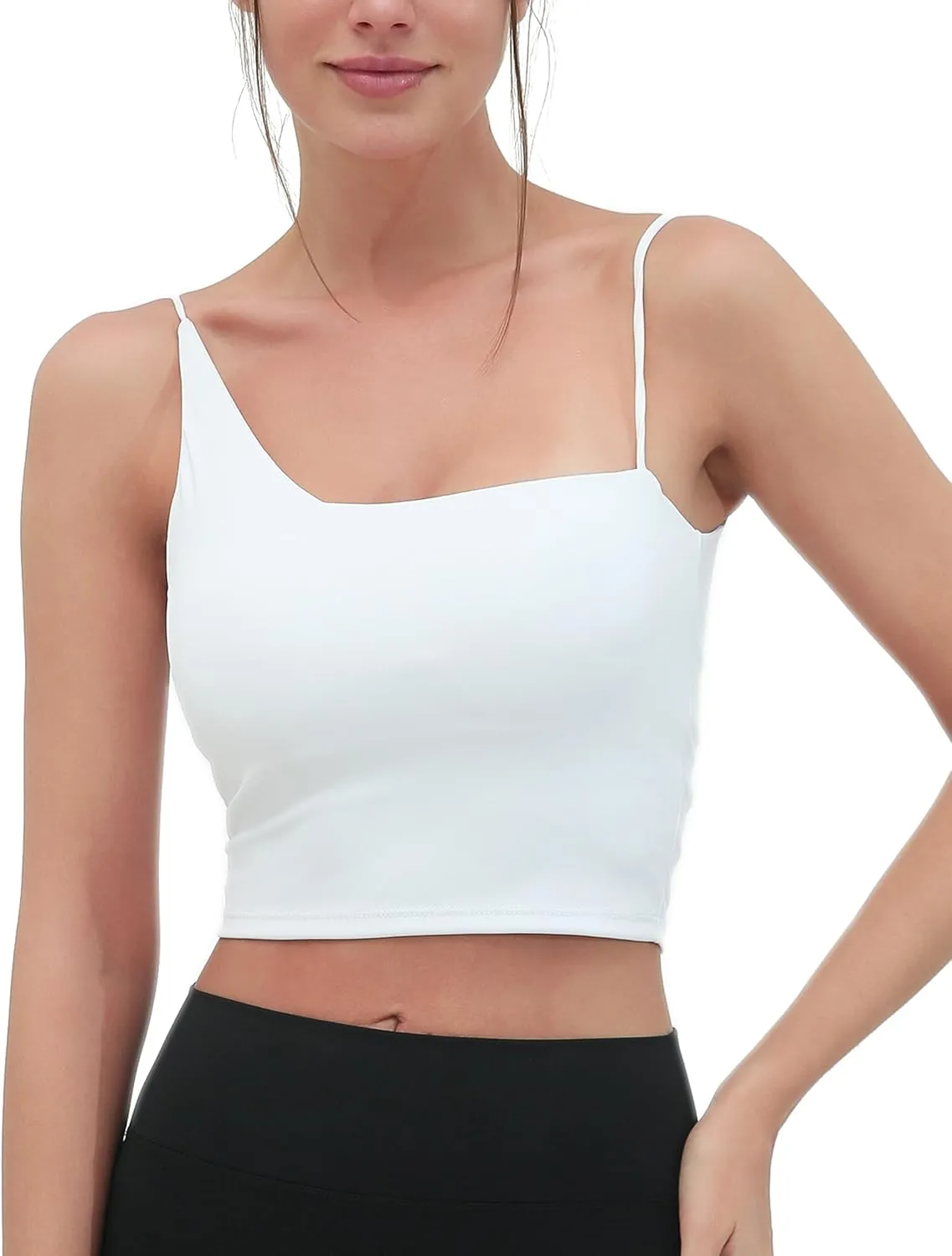 romansong Women's Backless Long Line Sports Bras One Shoulder Padded Strappy Workout Tank Tops Sexy U Back Cute Yoga Bra