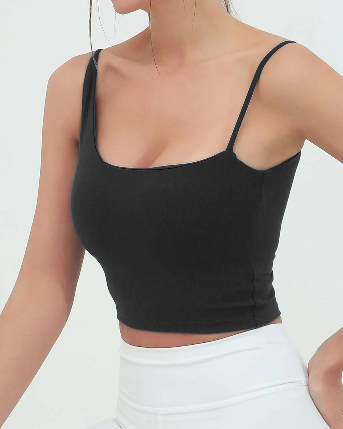 romansong Women's Backless Long Line Sports Bras One Shoulder Padded Strappy Workout Tank Tops Sexy U Back Cute Yoga Bra