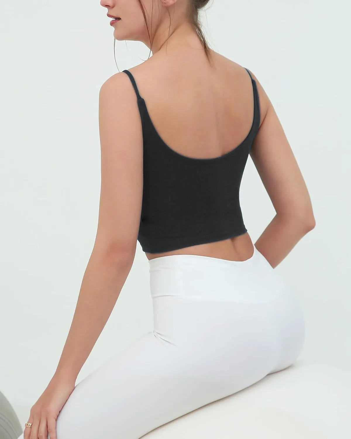 romansong Women's Backless Long Line Sports Bras One Shoulder Padded Strappy Workout Tank Tops Sexy U Back Cute Yoga Bra