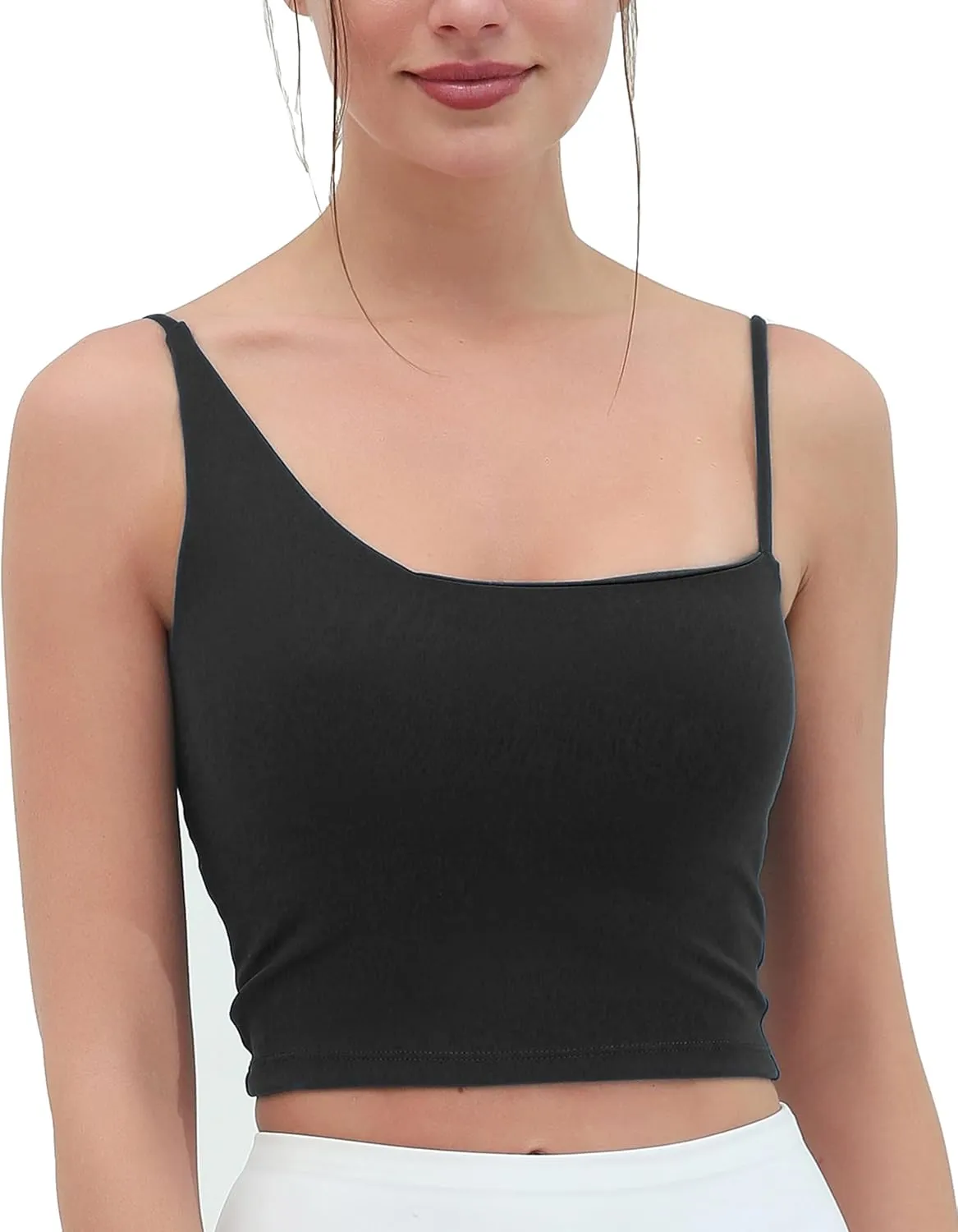 romansong Women's Backless Long Line Sports Bras One Shoulder Padded Strappy Workout Tank Tops Sexy U Back Cute Yoga Bra