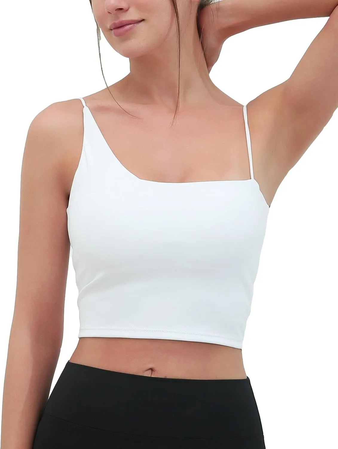 romansong Women's Backless Long Line Sports Bras One Shoulder Padded Strappy Workout Tank Tops Sexy U Back Cute Yoga Bra