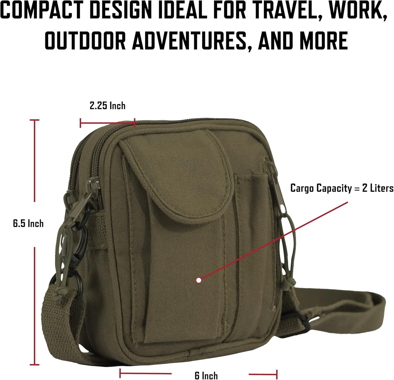 Rothco Excursion Organizer Shoulder Bag – Canvas Crossbody EDC Travel Bag 2L Storage