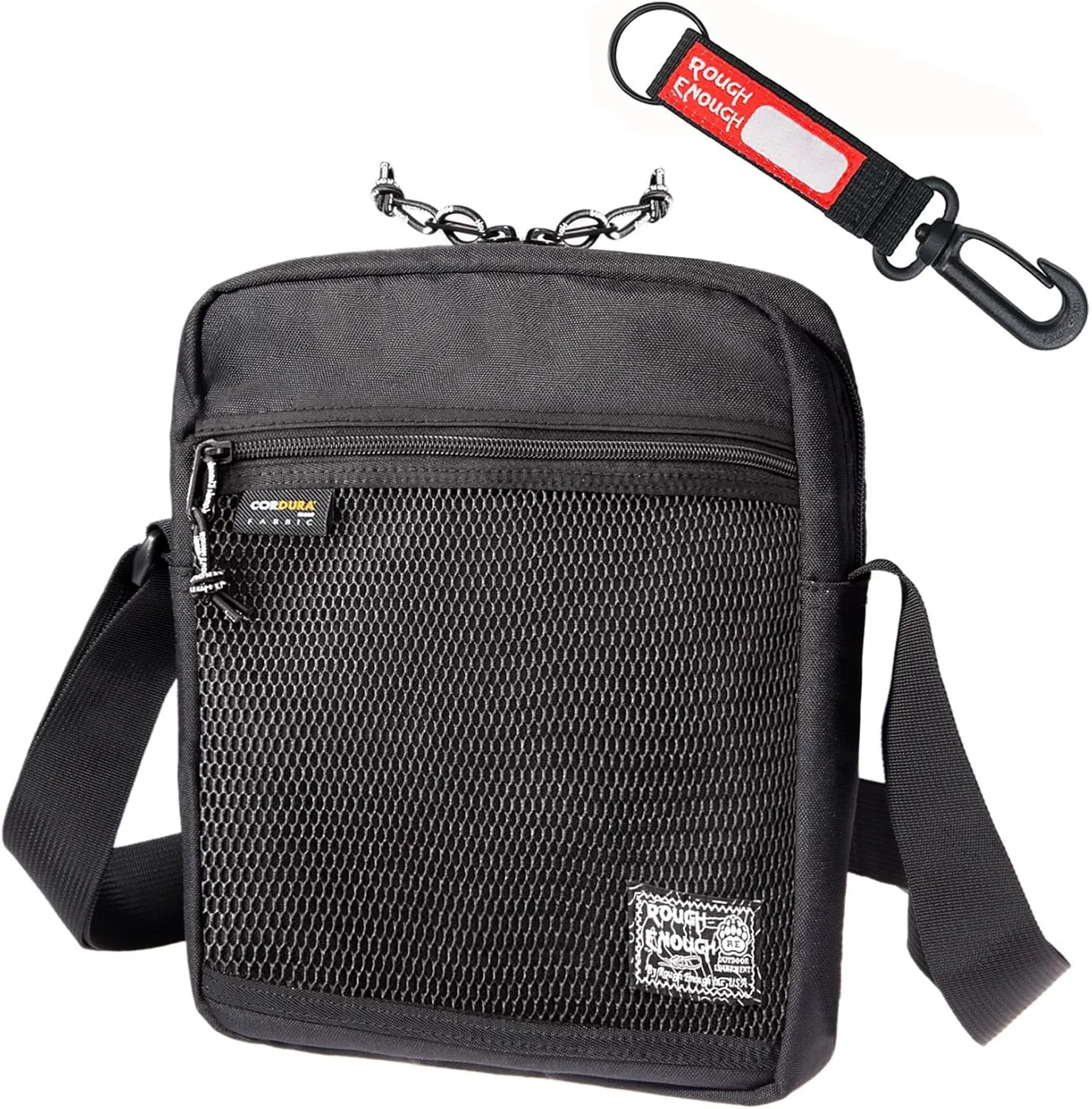 Rough Enough Mens Crossbody Bag Purse Shoulder for Cell Phone EDC Travel Casual Black Cordura
