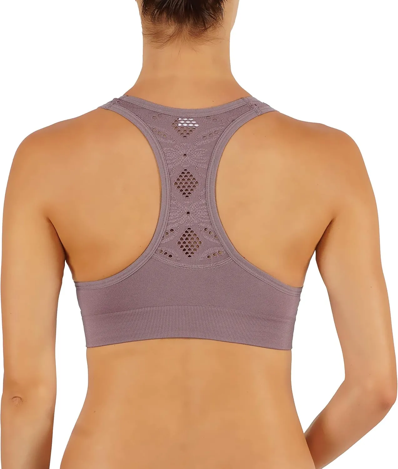 ROUGHRIVER Women's Yoga Crop Top Sports Bra with NOT Removable Adding Volume Pads Breathable Race Back