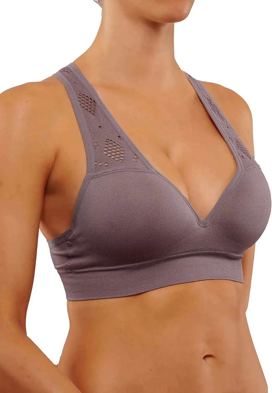 ROUGHRIVER Women's Yoga Crop Top Sports Bra with NOT Removable Adding Volume Pads Breathable Race Back