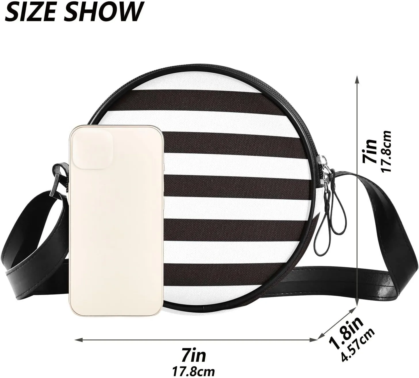 Round Crossbody Bag Small Circle Purse Zip Handbag for Women