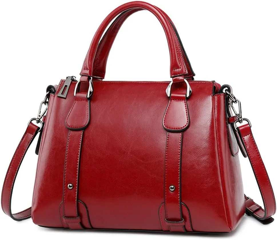 ROUROU Genuine Leather Handbag for Women Top Handle Crossbody Bag Satchel Large Capacity Shoulder Bag Fashion Tote Bag