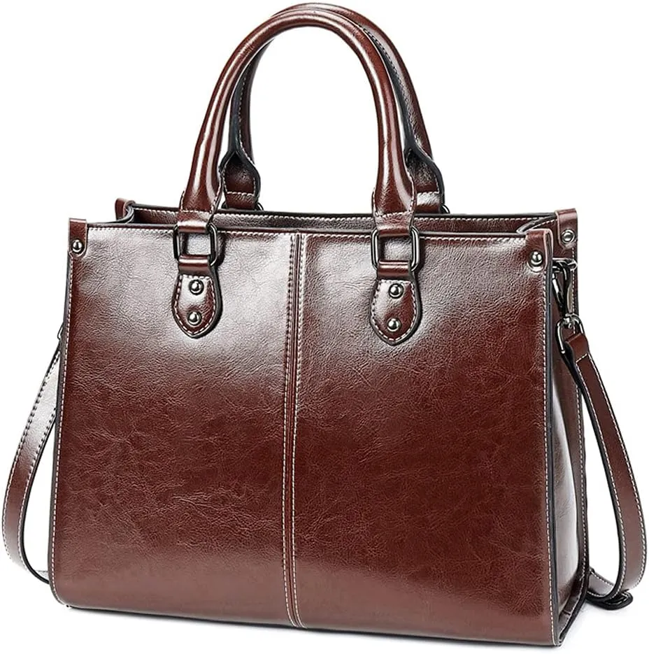 ROUROU Genuine Leather Tote Bag for Women Top Handle Crossbody Bag Hobo Handbag Large Capacity Shoulder Bag Purse