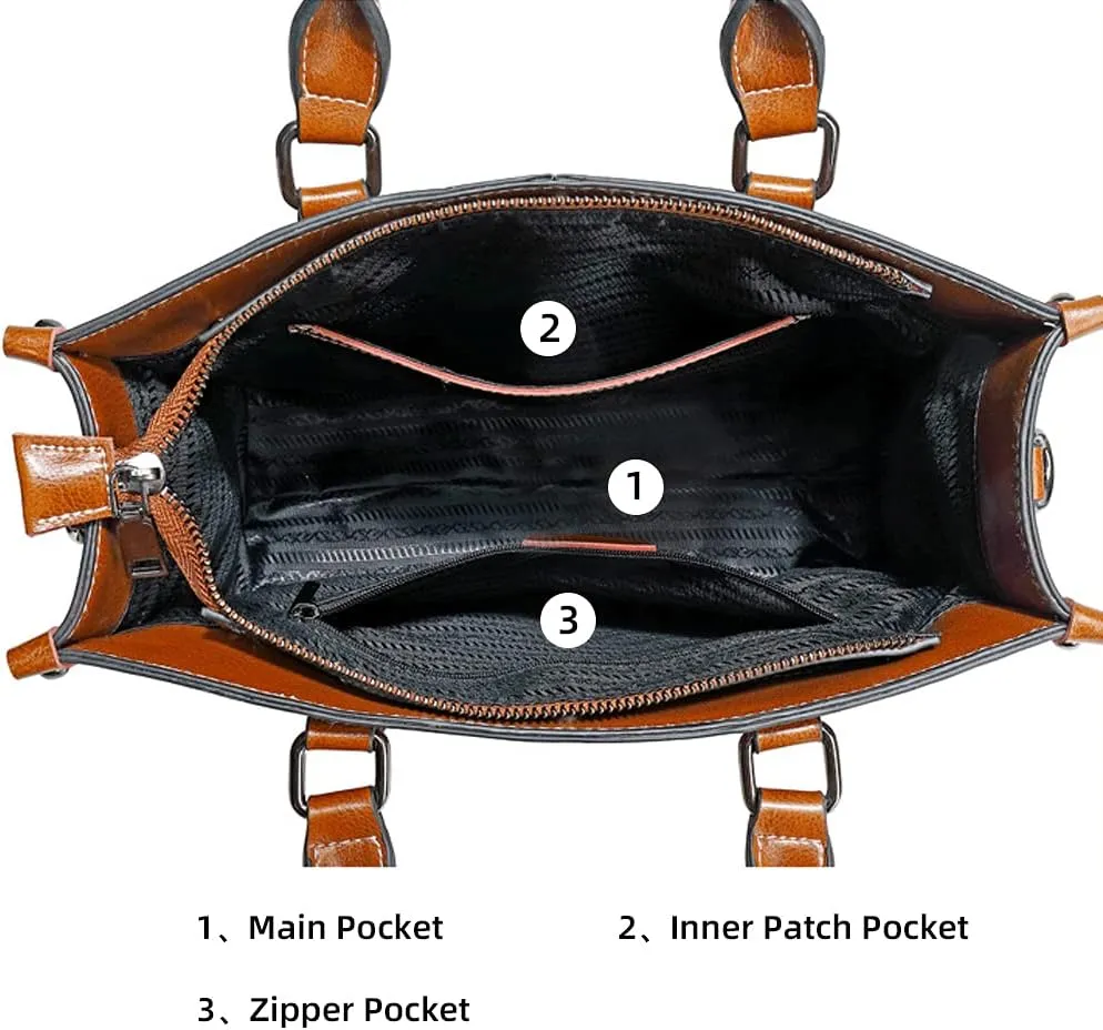 ROUROU Genuine Leather Tote Bag for Women Top Handle Crossbody Bag Hobo Handbag Large Capacity Shoulder Bag Purse