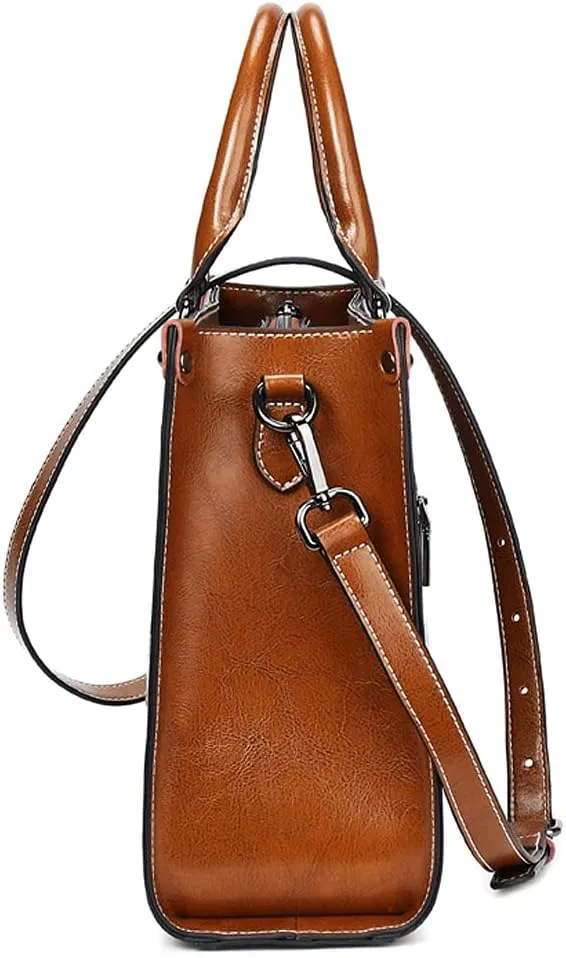 ROUROU Genuine Leather Tote Bag for Women Top Handle Crossbody Bag Hobo Handbag Large Capacity Shoulder Bag Purse
