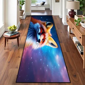 Runner Rug Washable 2x8 Galaxy 3D Cute Cartoon Colorful Glitter Stars Fox Cosmic Nebula Non-Slip Hallway Area Rug Indoor Outdoor Home Decor for Entryway Bathroom Kitchen Carpet Yoga Floor Mat