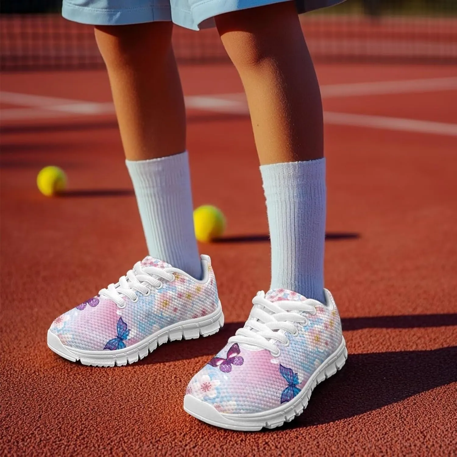 Running Shoes Casual Comfy Outdoor Sneakers for Boys Girls Lightweight Lace-Up Travel Shoes for Walking US Little Kid 11-13 Big Kid 1-5 White Sole